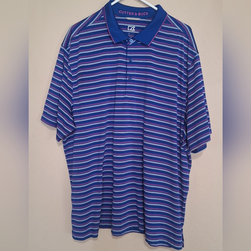 Cutter & Buck Blue Striped Polo Shirt